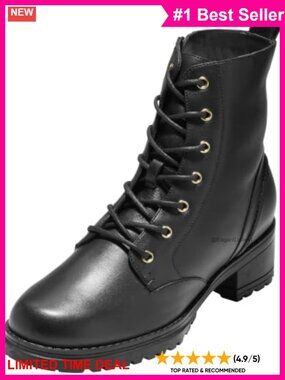 Leather Waterproof Combat Boot Lace-Up Side Zip Round Toe